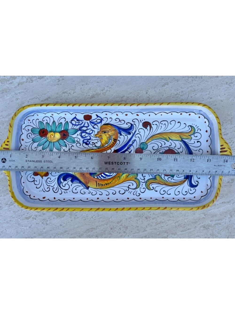 Signed San Gimignano Tray Hand-Painted Italy Ceramic 14.5" Raphaellesco Dragon - Picture 7 of 8